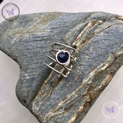 Blue Sapphire Silver Banded Ear Cuff